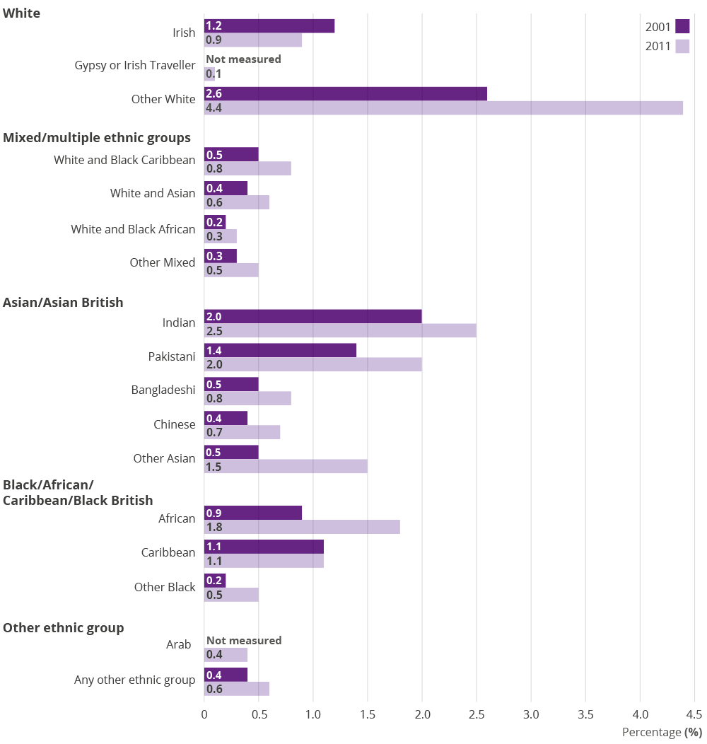 People identifying as 'Other White' has increased by over a million